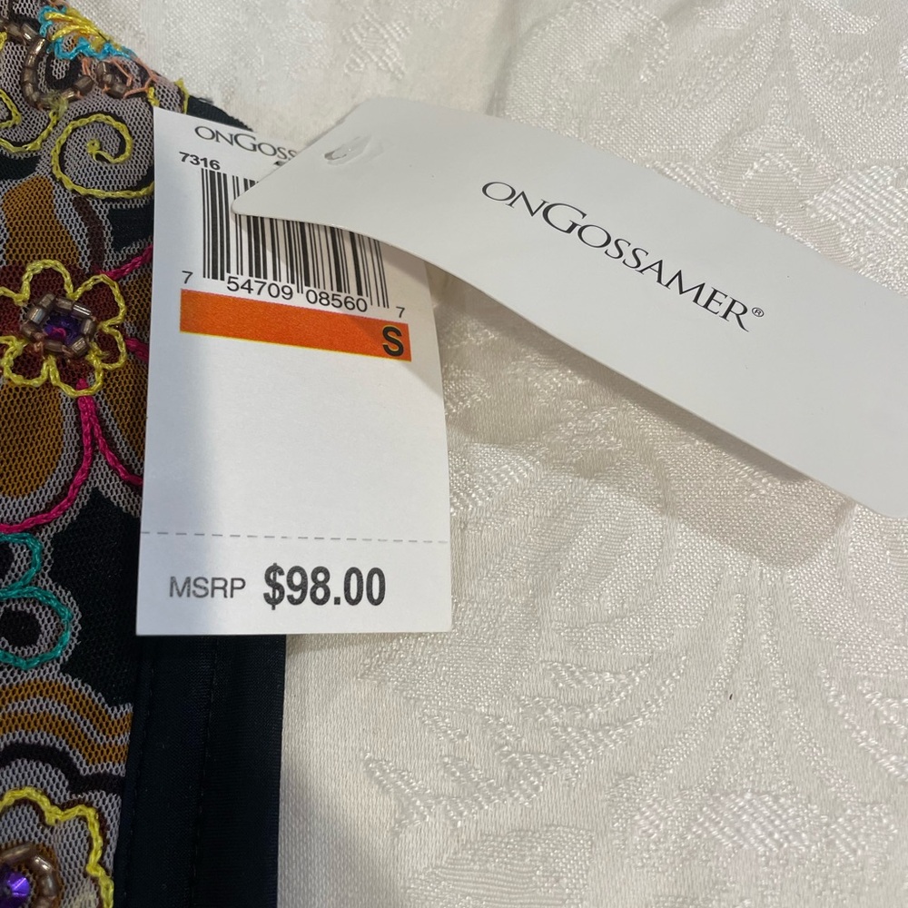 Black Multicolor Jeweled & Embroidered Bustier w matching Bottom by On Gossamer - Picture 7 of 7